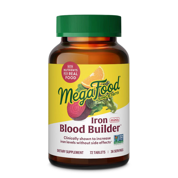 MegaFood Blood Builder Minis - Iron Supplement Clinically Shown to Increase Iron Levels Without Side Effects - Iron with Vitamin C, Vitamin B12 & Folic Acid - Vegan - 72 Tablets (36 Servings)