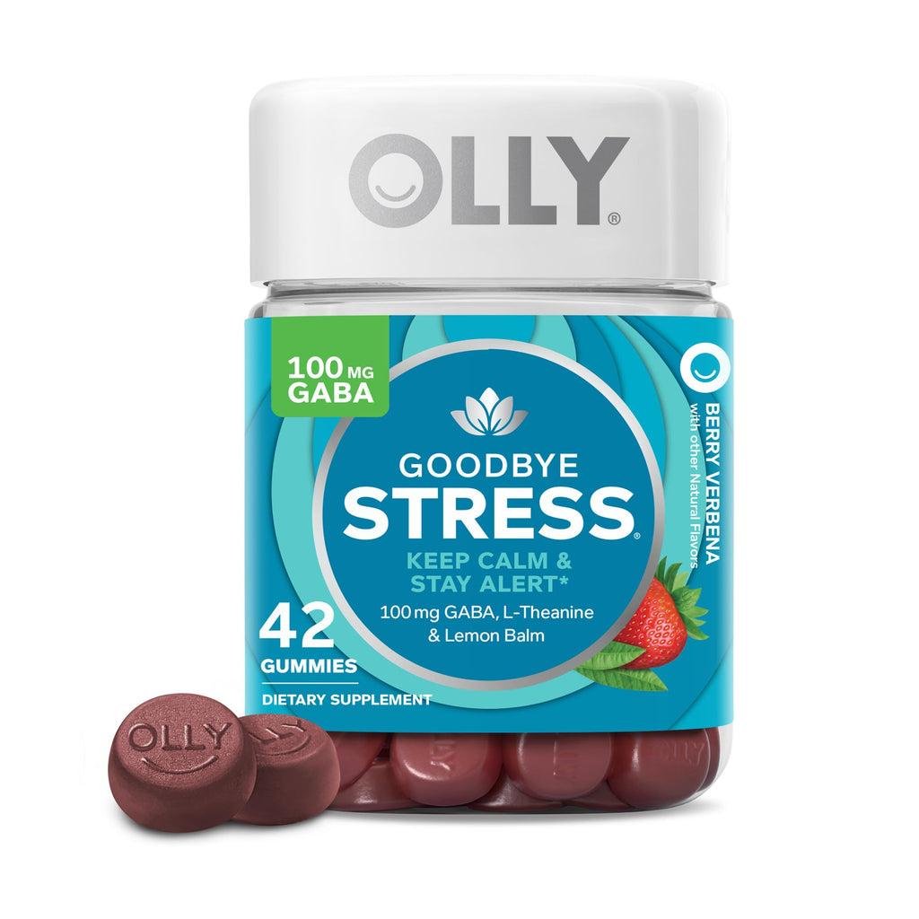 OLLY Goodbye Stress Gummy, GABA, L-Theanine, Lemon Balm, Stress Relief Supplement, Berry - 42 Count