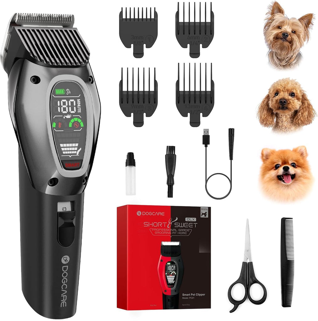 DOG CARE Smart Clippers, Cordless Grooming Kit With Heatproof Blades, LED Display, 3 Speeds, Auxiliary Light, Rechargeable Heavy-Duty Professional Pet Hair Trimmer Shaver for Dogs and Cats