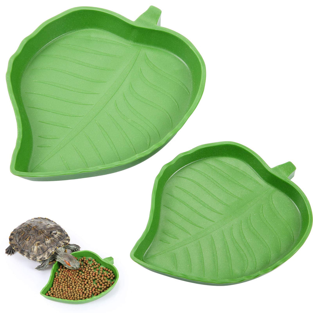 Boao 2 Pieces Leaf Reptile Food Water Bowl Plate Dish for Tortoise Corn Snake Crawl Pet Drinking and Eating, 2 Sizes