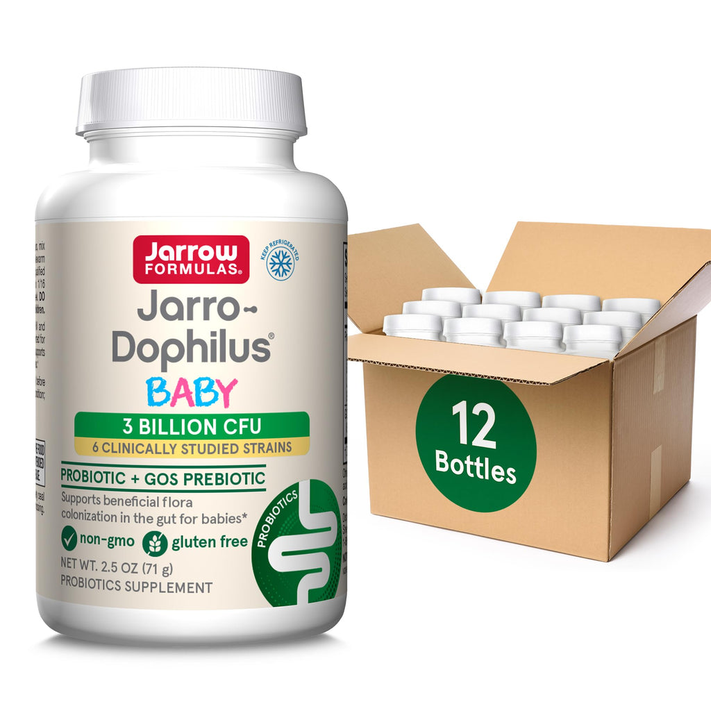 Jarrow Formulas Baby’s Jarro-Dophilus + GOS Supplement - 3 Billion CFU Per Serving - Multi-Strain Infant Probiotics Formula - Supports Intestinal Health - 2.5 oz Powder (Pack of 12)