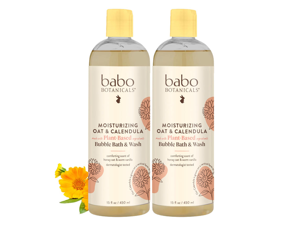 Babo Botanicals Moisturizing Plant-Based 2-in-1 Bubble Bath & Wash - with Organic Calendula & Natural Oat Milk - For Babies, Kids & Adults with Sensitive Skin - Hypoallergenic & Vegan - 15 oz - 2-Pack