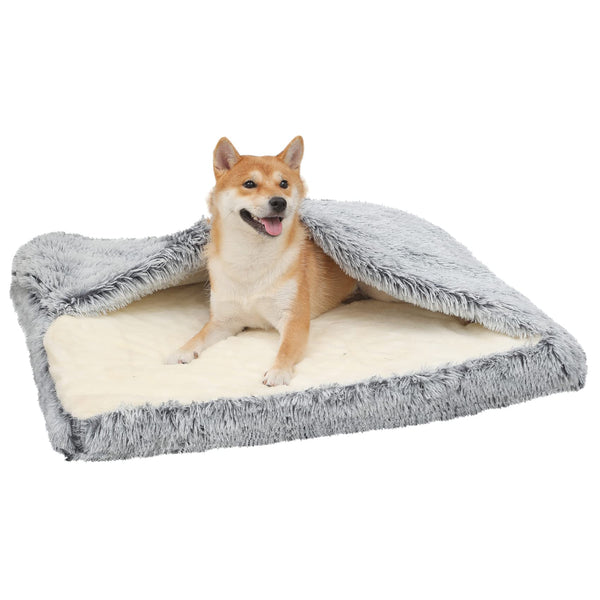 Dog Bed with Cover Cave, Orthopedic Dog Bed with Blanket, 33.5 * 27.6'' Rectangle Pet Crate Cozy Cuddler Mat, Anti-Anxiety Memory Foam Calming Pad for Puppy Cat with Removable Washable Cover