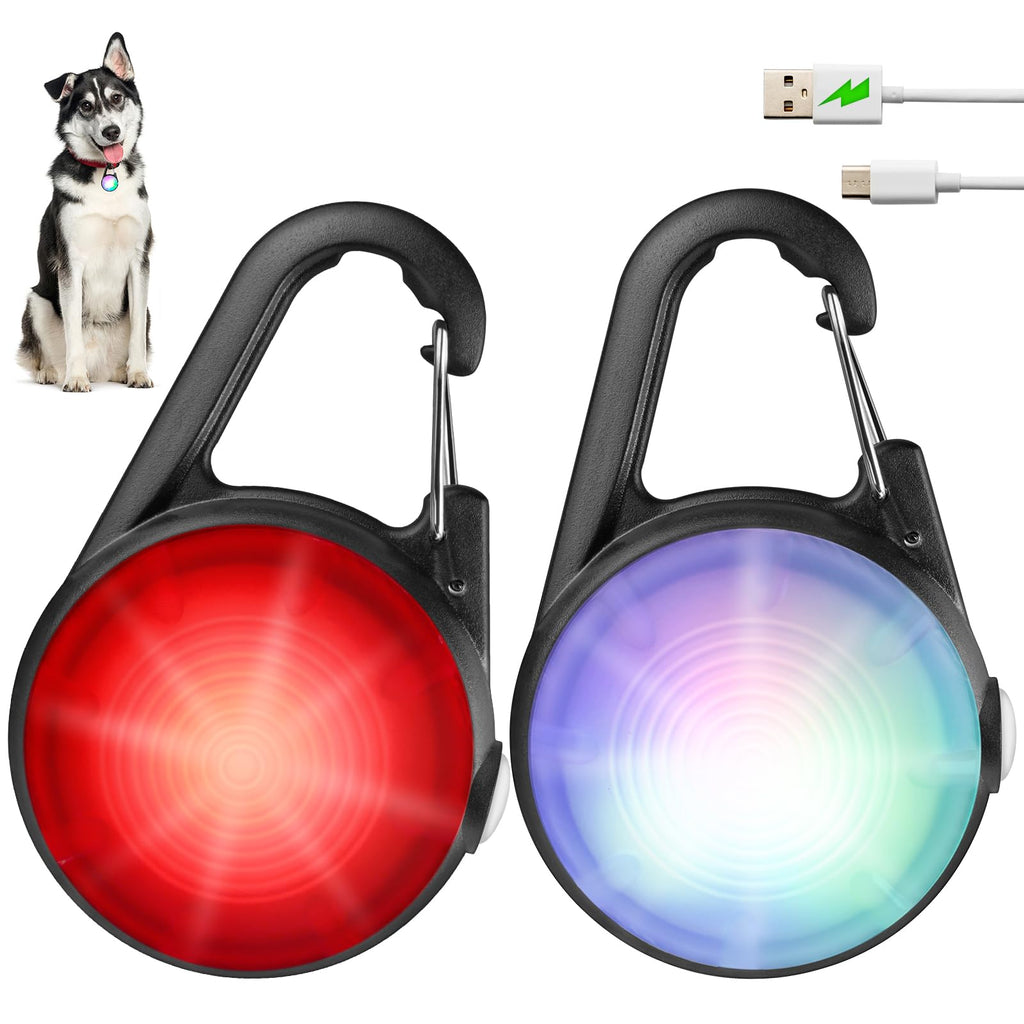 Dog Lights for Night Walking, 4 Modes IP68 Waterproof Dog Collar Lights Clip on, High Capacity Rechargeable Pet Accessories for Climbing, Running, Camping, 2 Packs (Black)