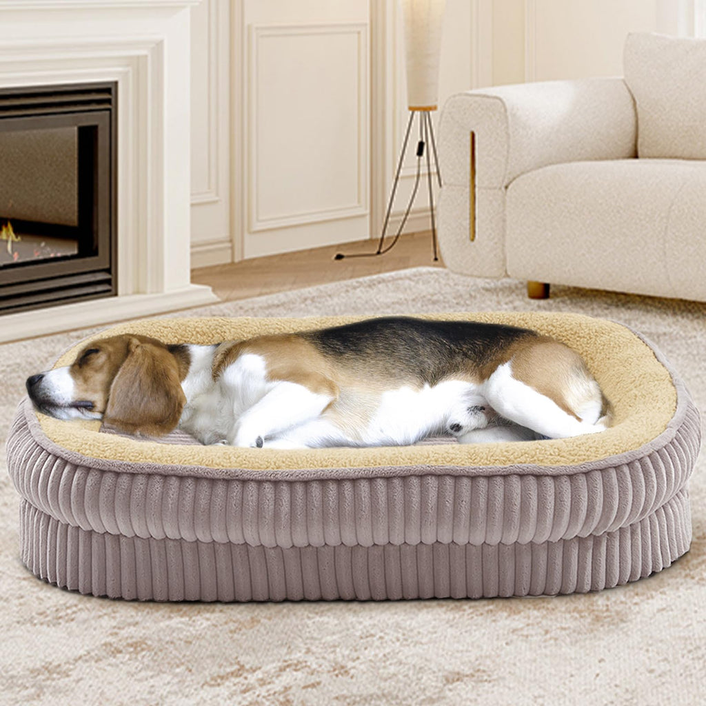 DEBANG HOME Orthopedic Dog Bed for Medium Dogs Breeds, High Density Egg Crate Foam Dog Sofa Beds,Oval Kennel Bed, Pet Couch Bed with Four Sided Bolster, Removable Washable Cover& Non-Slip Bottom