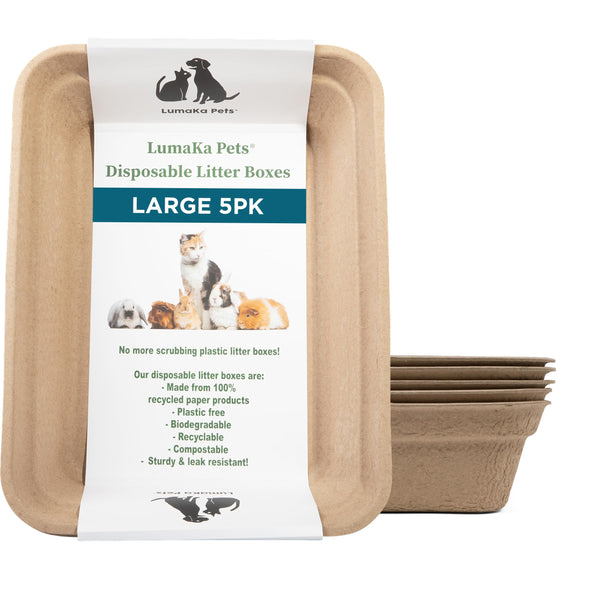 LumaKa Pets Disposable Litter Box: 5-Pack/Large - Disposable Litter Box for Cats, Rabbits, Guinea Pigs, or Travel - Extra Thick, Very Sturdy, Odor & Leak Resistant & Biodegradable