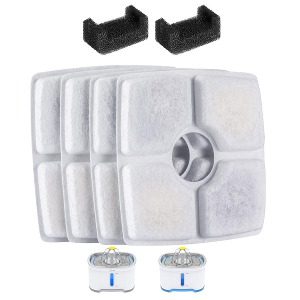Wonder Creature Cat Fountain Filter for Cubic Cat Water Fountain, 4 Carbon Filters & 2 Pre-Filter Sponges Pack, Elliptical Pet Dispenser Filter