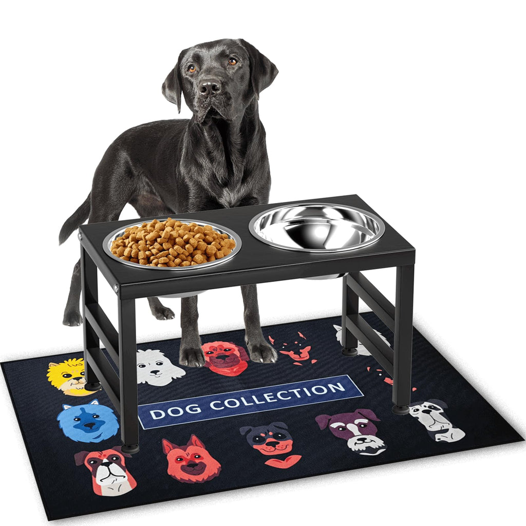 ADENGL Metal Elevated Dog Bowls for Large & Medium Dogs, 10" Tall Raised Stand with 2 Stainless Steel 42oz Bowls & 16x24 Spill-Proof Mat – Heavy-Duty Dog Food & Water Feeder