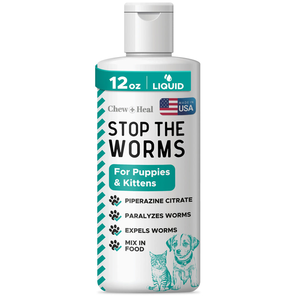 Dog and Cat Dewormer - 12 oz of Wormer Liquid to Paralyze and Expel Roundworms - Kitten and Puppy Dewormer
