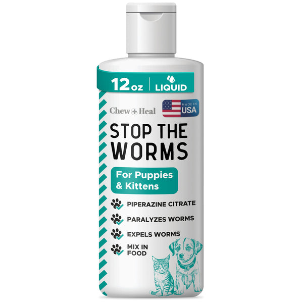 Dog and Cat Dewormer - 12 oz of Wormer Liquid to Paralyze and Expel Roundworms - Kitten and Puppy Dewormer