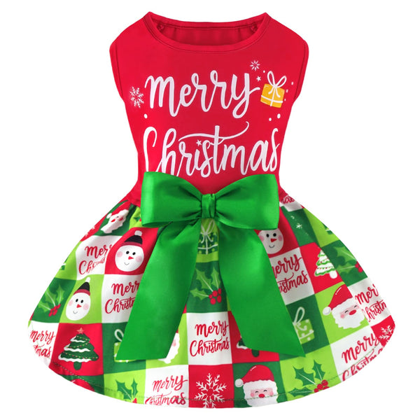 XPUDAC Dog Christmas Outfit Dog Dress Holiday Puppy Clothes for Small Dogs Girl, Pet Costume Cat Outfits Green Red-M