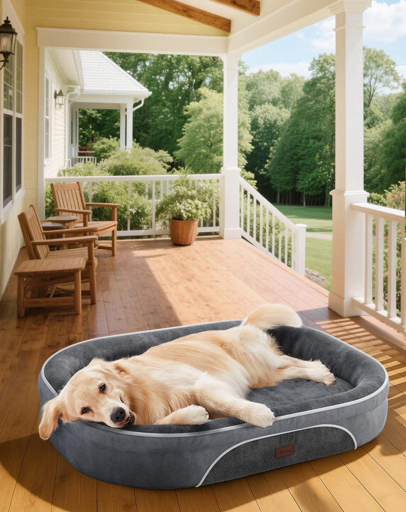 OhGeni Orthopedic Big Dog Couch X-Large Sized Pet Beds for Fathers Gifts with Comfort Foam Support, Soft Indestructible Fabric, Machine Washable Waterproof Removable Cover, 42-Inch (Gray)