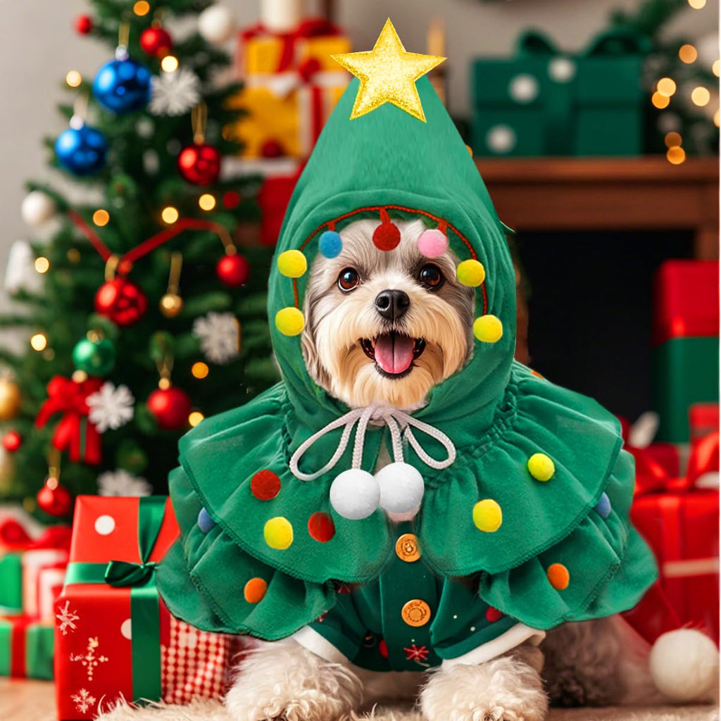 BABORUI Christmas Tree Dog Costume - Small Dog & Cat Christmas Tree Outfit, Pet Cosplay Costume for Parties