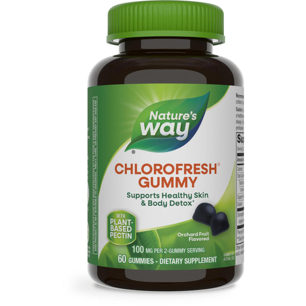 Nature's Way Chlorophyll Gummies, Internal Deodorant*, Supports Healthy Skin and Body Detox*, Orchard Fruit Flavored, 60 Gummies