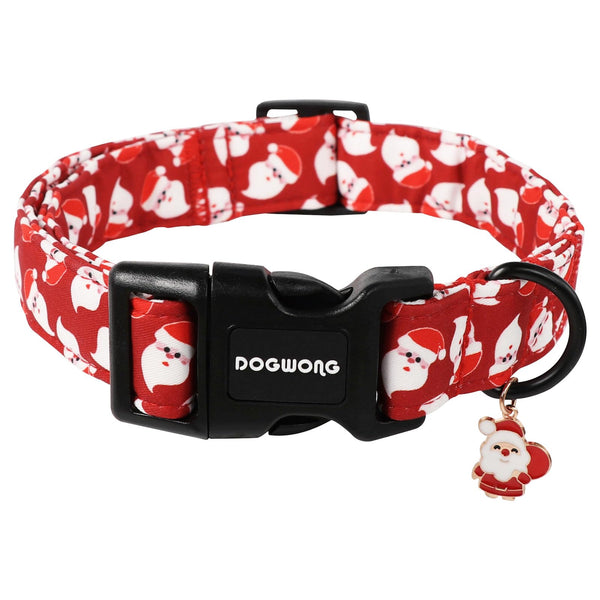 DOGWONG Christmas Red Santa Dog Collar - Cute Santa Claus Christmas Dog Collar, Adjustable Designer Collar for Small, Medium, Large Dogs