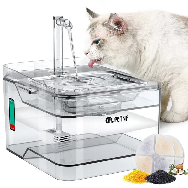 PETNF Transparent 3L/101oz Pet Water Fountain - Automatic Cat & Dog Dispenser with LED Light, Ultra Quiet Pump, 3 Flow Modes & 2 Filters