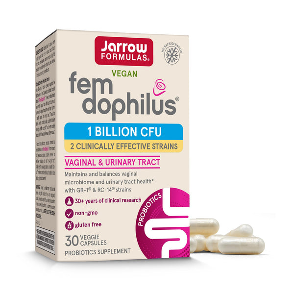 Jarrow Formulas Fem-Dophilus Probiotics 1 Billion CFU With 2 Science-Backed Strains, Dietary Supplement for Vaginal and Urinary Tract Support, 30 Veggie Capsules, Up to a 30 Day Supply, Shelf-Stable