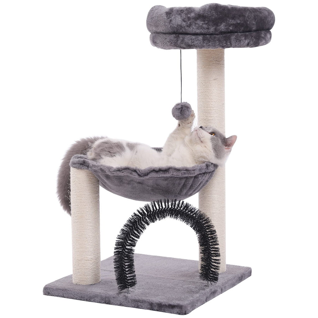 HOOPET Cat Tree Tower for Indoor Cats, 27.8 Inches Multi-Level Cat Tree with Scratching Posts Plush Basket & Perch for Play Rest, Cat Activity Tree with Dangling Ball for Kittens/Small Cats