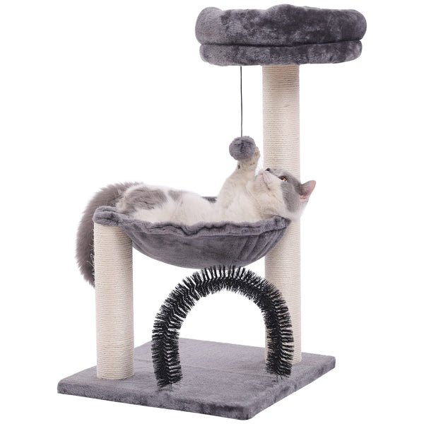 HOOPET Cat Tree Tower for Indoor Cats, 27.8 Inches Multi-Level Cat Tree with Scratching Posts Plush Basket & Perch for Play Rest, Cat Activity Tree with Dangling Ball for Kittens/Small Cats