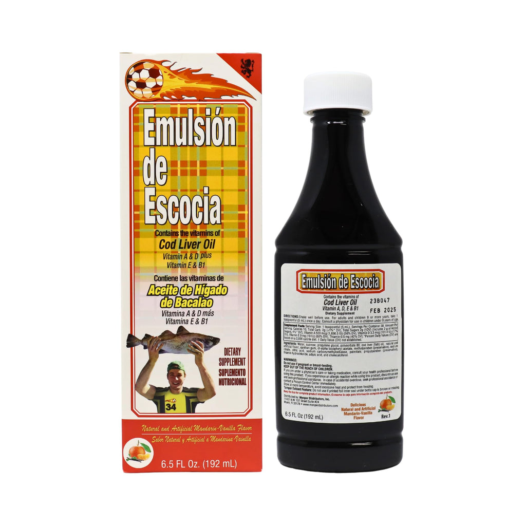 Emulsion De Escocia Cod Liver Oil - Dietary Supplement with Vitamins A, B1, D, and E, Vanilla Flavor, 6.5 Fl Oz