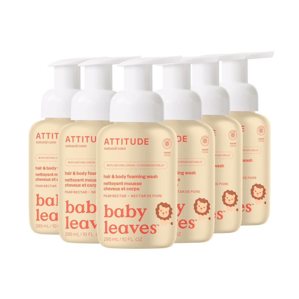 ATTITUDE 2-in-1 Hair and Body Foaming Baby Wash, EWG Verified Shampoo Soap, Dermatologically Tested, Made with Naturally Derived Ingredients, Vegan, Pear Nectar, 10 Fl Oz (Pack of 6)
