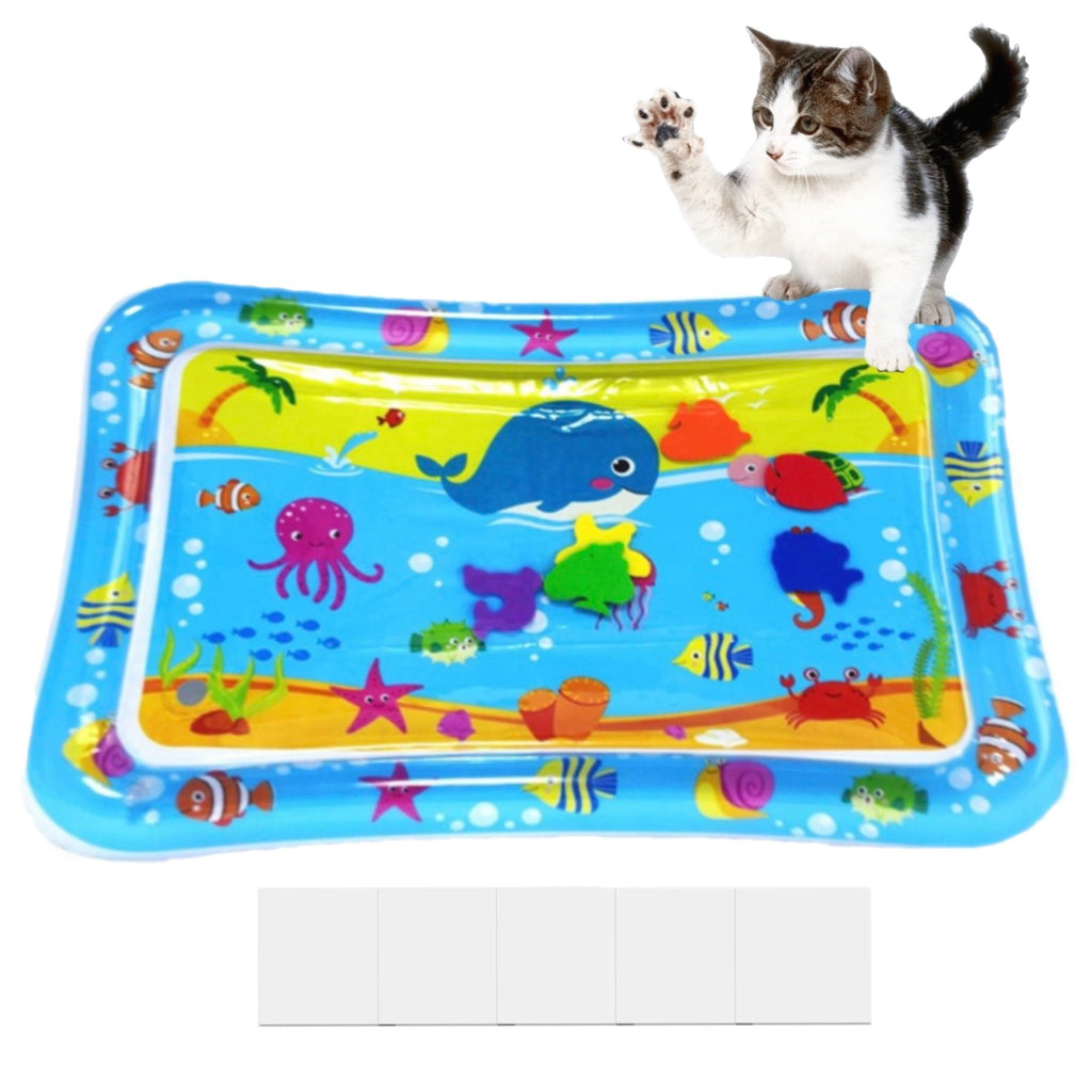 Generic Thickened Water Sensory Play Mat for Cats with Patches - Upgraded Water Sensor Cooling Mat with Fish Toys for Endless Pet Play, Whale