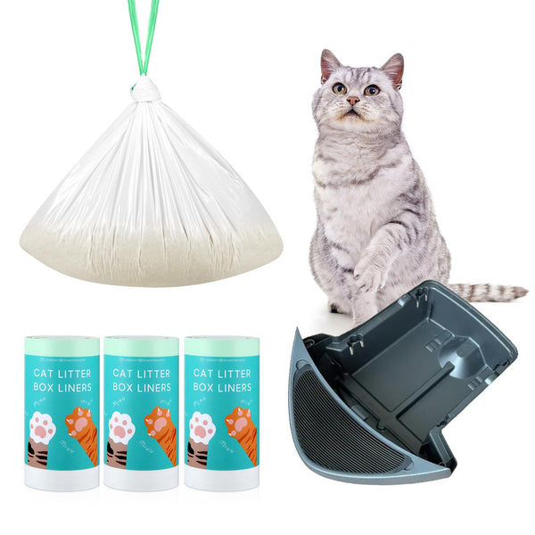 KropBom 60 Count Waste Drawer Liners Bags Compatible with Litter Box Robot 4 and 3, Thick Self-cleaning Cat Litter Box Liners refill with Drawstring Heavy Duty 10-12 Gallons of Capacity