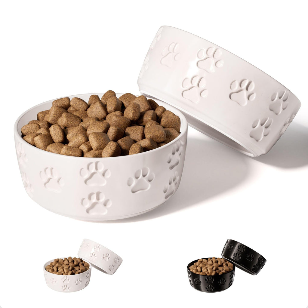 Ceramic Dog Bowl Set of 2 with Anti-Skid Base - 5" Wide x 2" Tall Ceramic Dog Bowls for Small Dogs - 2 Cup Capacity Food and Water Bowls for Dogs - Rubber Bottom Pet Bowl Set of 2 for Small Pets