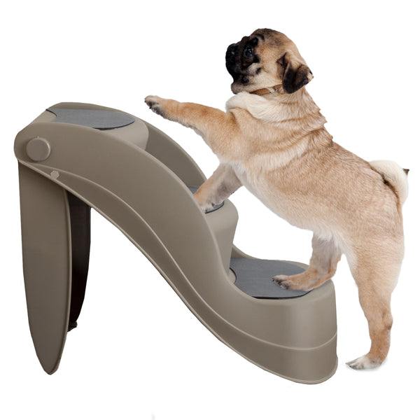 Pet Stairs - Durable Dog Stairs for Small Dogs with 3-Step Design and Safety Locking Pins - Cat or Dog Steps for Home and Vehicle by PETMAKER (Tan)