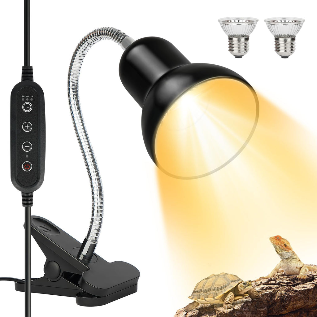 Reptile Heat Lamps, UVA/UVB Turtle Heat Lamp,Turtle Aquarium Light Bulbs, Heating Lamps with Cycle Timer, 360° Rotatable Heat Lamp for Lizard Turtle Snake Aquarium Aquatic Plants,2 Heat Bulbs 110V