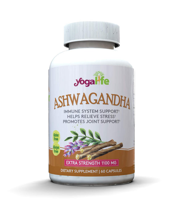 YOGA LIFE Ashwagandha Capsules, Immune System Support, Helps Relieve Stress, Promotes Joint Support, High Potency 1,100 mg, 60 Capsules, 30 Servings, Multi