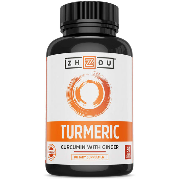 Zhou Turmeric Curcumin and Ginger with Bioperine 1800 mg | Extra Strength Antioxidant for Maximum Joint Comfort and Mobility | Non-GMO | 30 Servings, 90 Veggie Caps