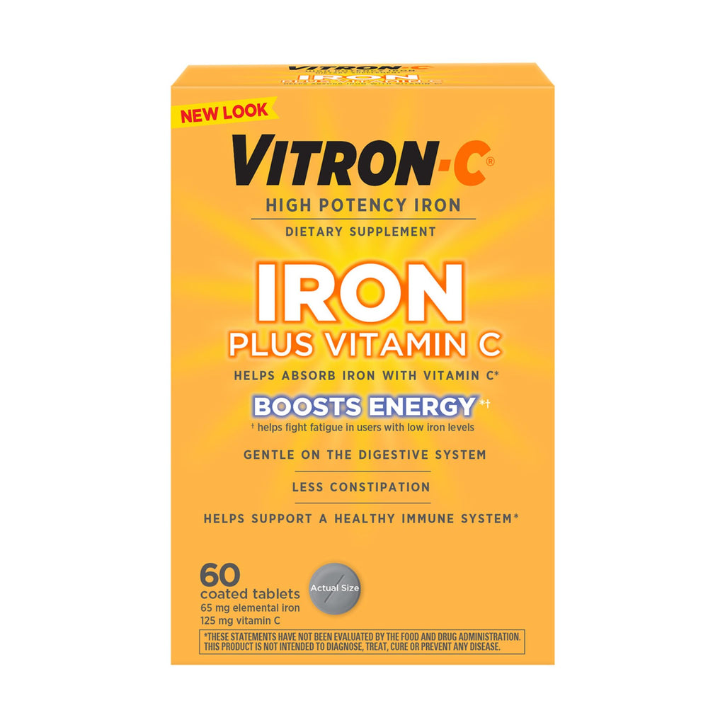 Vitron-C Iron Supplement, Immunity Support Iron Supplements with Vitamin C, Iron Pills for Immune Support, 60 Count