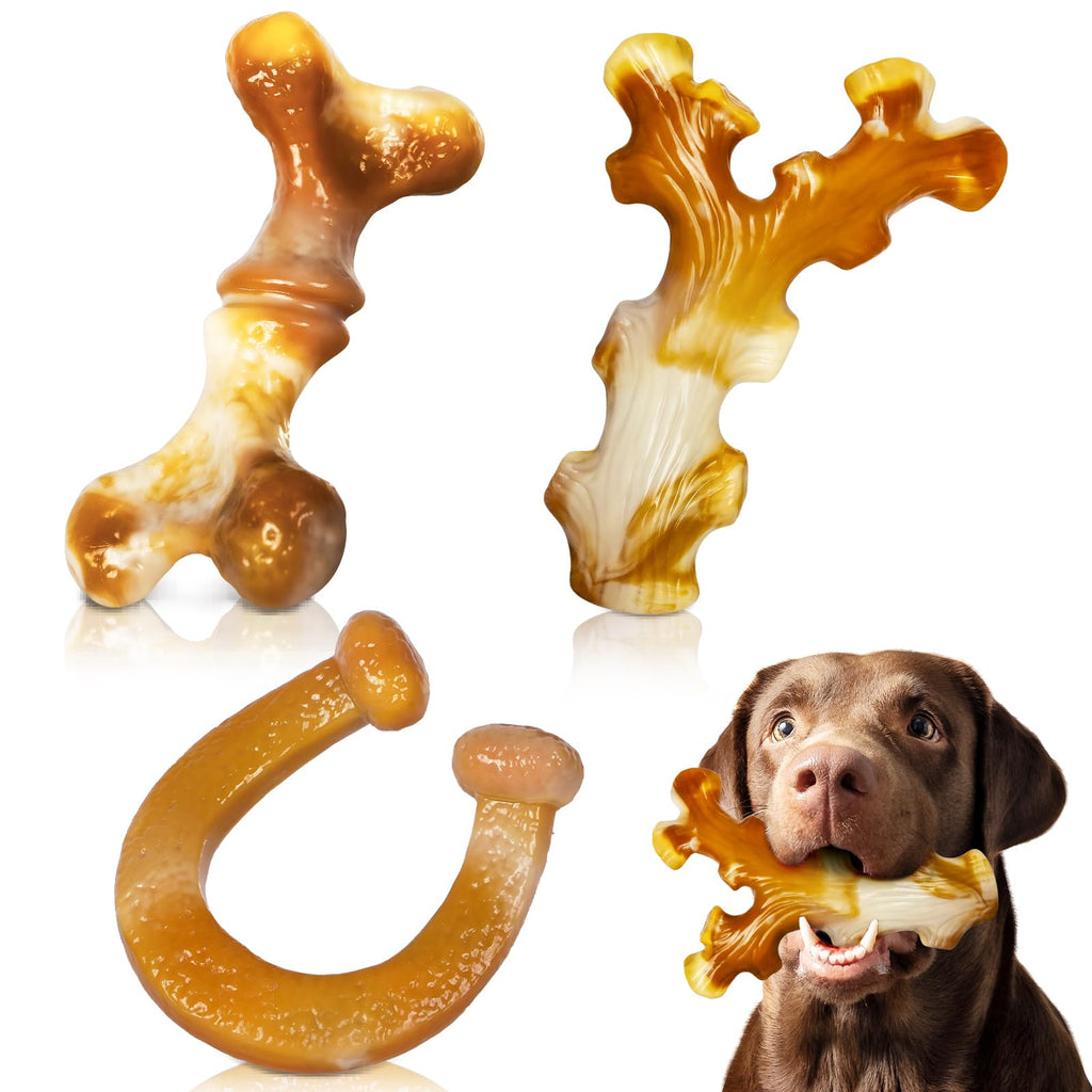 Apasiri Dog Toys for Aggressive Chewers: 3-Pack Indestructible Dog Toys for Large Dogs, Real Bacon Flavored, Tough Dog Chew Bones for Medium/Large Breed, Durable Chew Toys to Keep Them Busy