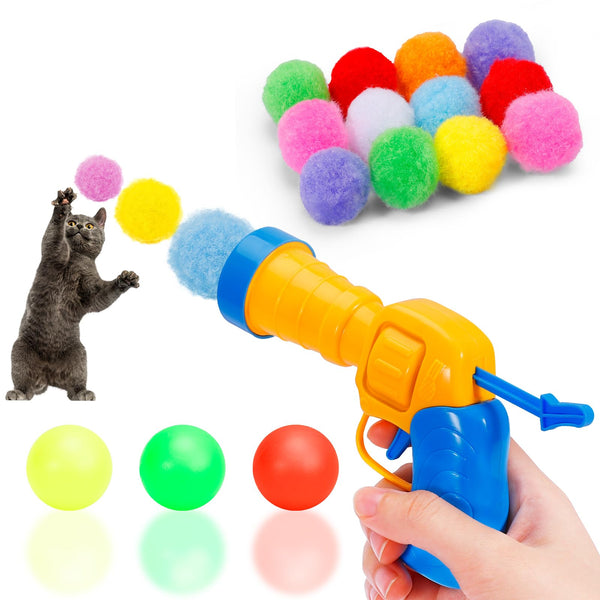 SINROBO Cat Ball Launcher with Plush Ball Shoot Gun - Interactive Toys for Indoor Cats, Includes 50 Soft Balls (50 Balls)