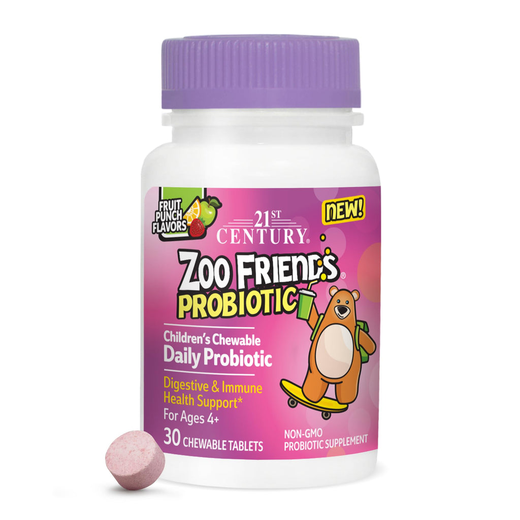 21st Century Zoo Friends Probiotic Chewable, Fruit Punch Flavors, 30 Count