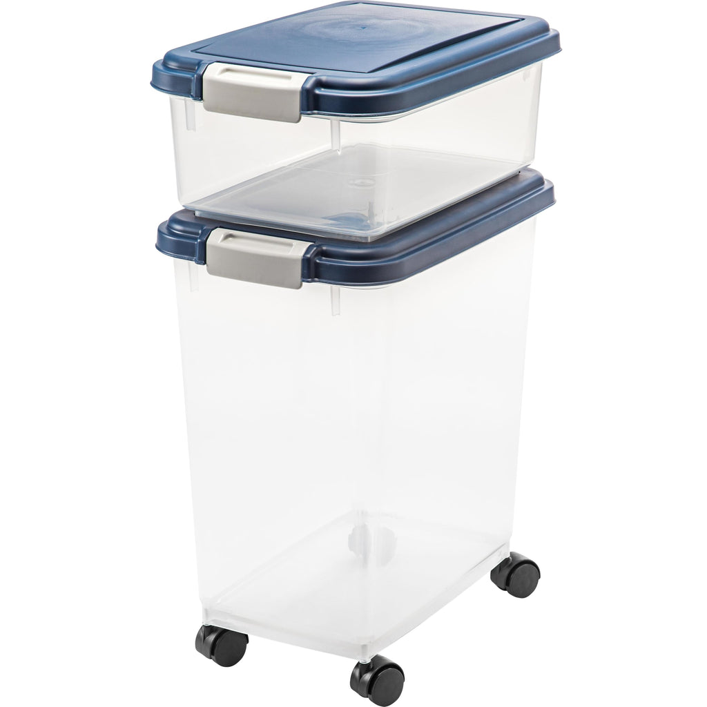 IRIS USA 30 lbs & 11 lbs Combo Airtight Dog Food Storage Container, Stackable Treat Box, Wheels, Keep Fresh, Easy Mobility, Navy