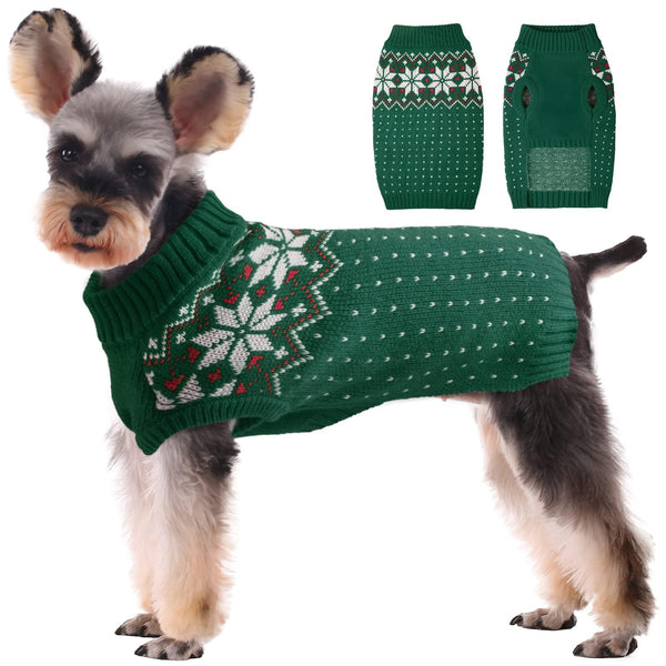 Kuoser Dog Cat Sweater - Holiday Christmas Snowflake Pet Warm Knitwear, Soft Puppy Clothing Winter Coat, Turtleneck Cold Weather Outfit Pullover for Small Medium Dogs Cats