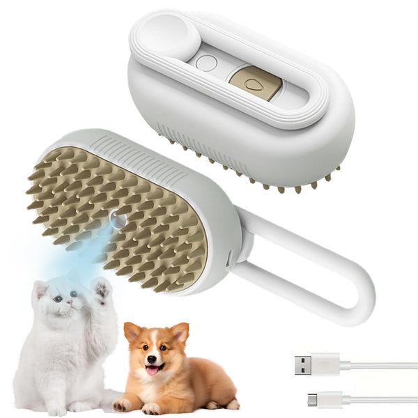 Cat Steam Brush for Shedding Dog Brush with Steam Pet Hair Cleaning Brush Comb for Spray 3 in 1 Pet Grooming (grey)