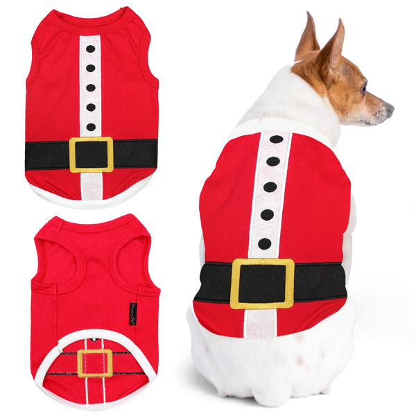Parisian Pet Santa Outfit - Embroidered Lightweight Cotton Christmas T-Shirt - Sleeveless Funny Dog Clothes - Machine Washable Shirts for Large Dogs - 4XL