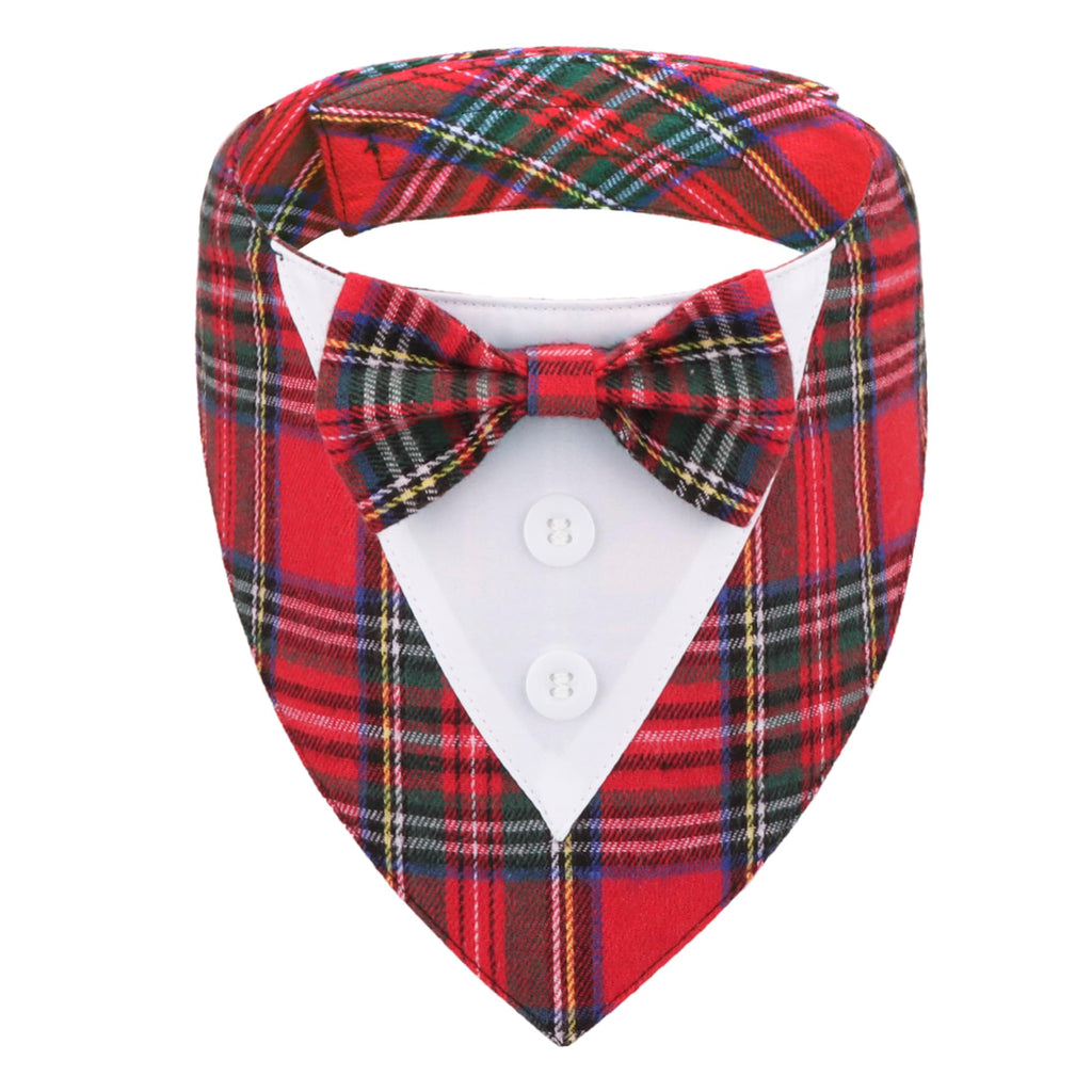 ADOGGYGO Christmas Dog Tuxedo Bandana, Red Plaid Pet Chritstmas Collar with Bowtie, Adjustable Christmas Costume for X-Large Dogs Pets (XL)
