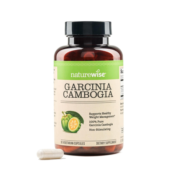 Naturewise Garcinia Cambogia with Natural Garcinia Cambogia Extract, 60% HCA Concentration, Natural Support for Weight Goals and Energy - Vegan, Non-GMO, Gluten Free - 90 Capsules[1-3 Month Supply]