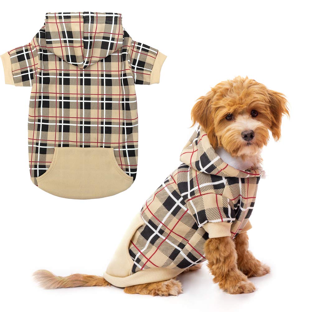EXPAWLORER Plaid Dog Hoodie - British Style Warm Dog Sweater Shirt with Leash Hole,Pitbull Clothes Outfits,Winter Coat Apparel for All Breeds Puppy Girl Boy-Cat Apparel