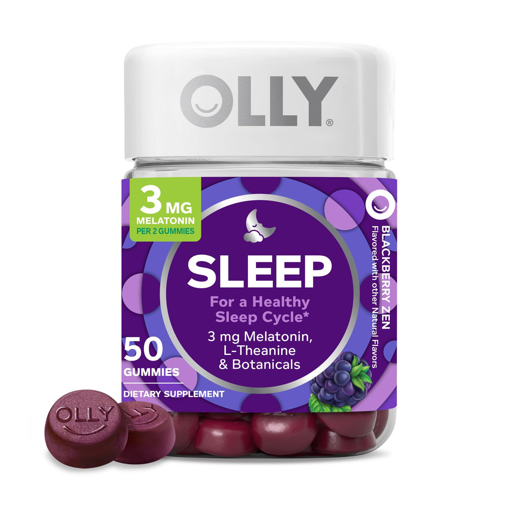 OLLY Sleep Gummy, Occasional Sleep Support, 3 mg Melatonin, L-Theanine, Chamomile, Lemon Balm, Sleep Aid, Blackberry, 50 Count