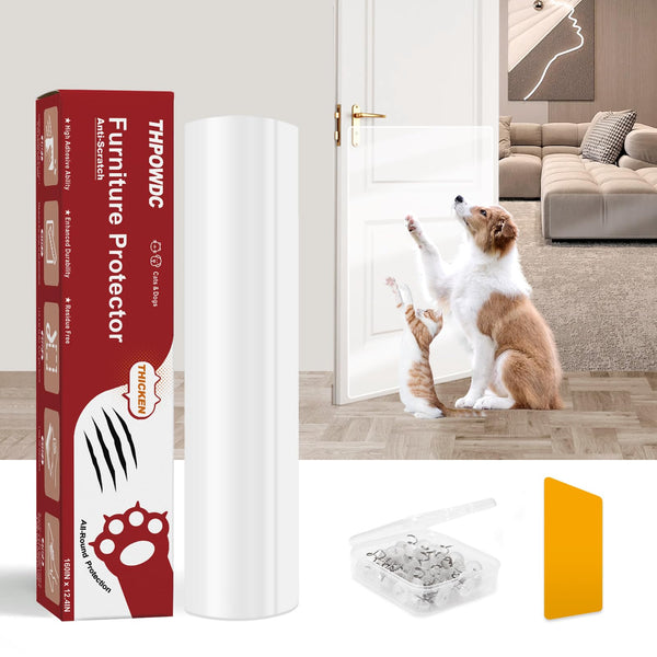THPOWDC Door Protector from Dog Scratching, Thicken Single Side Adhesive Couch Cat Scratch Protector, Clear Heavy Duty Flexible Door Claw Shield, Anti Scratch Furniture Protector - (160" x 12.4")