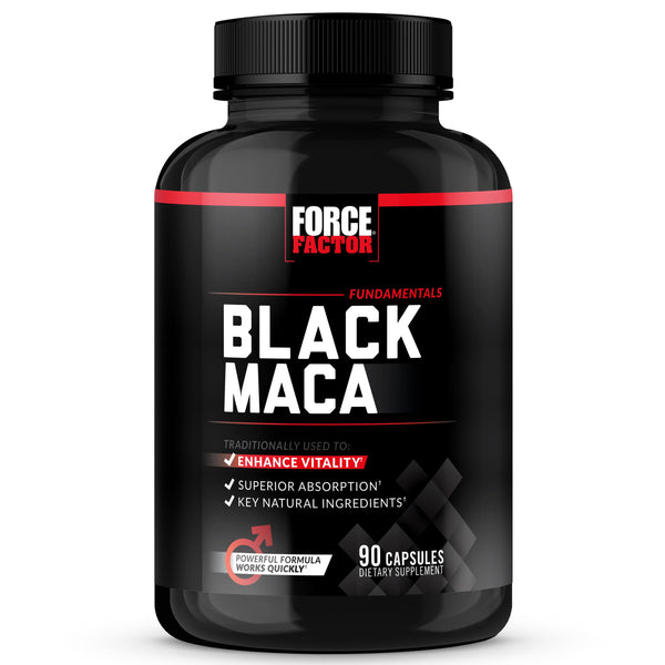 FORCE FACTOR Black Maca Root 1000mg, Vitality Supplement for Men with Black Pepper Extract for Absorption, Natural Maca Negra Extract, 90 Capsules