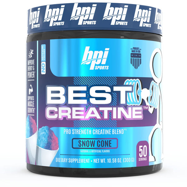 BPI Sports Best Creatine - Creatine Monohydrate, Himalayan Salt - strength, Pump, Endurance, Muscle Growth, Muscle Definition - No Bloat - Snow Cone - 50 servings - 10.58 Oz