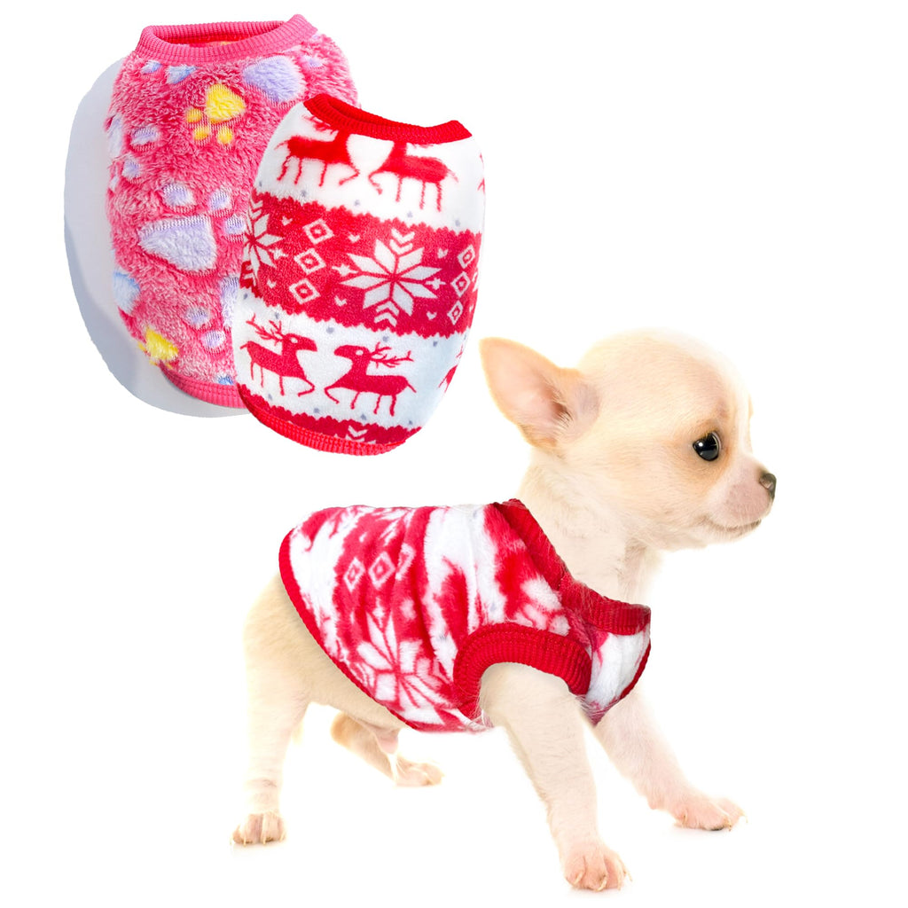 2 Pieces Teacup Dog Clothes - Christmas Outfit Puppy Sweater for Extra Small Dogs - Chihuahua Sweater - Xmas Pet Puppy Cat Clothing (XX-Small)