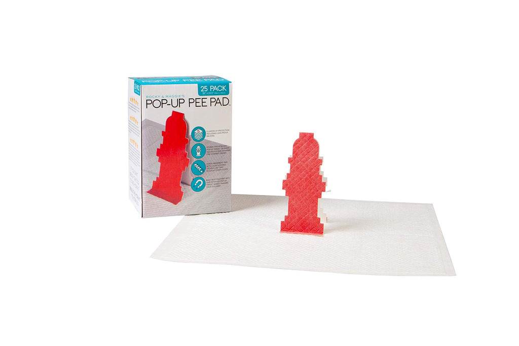 Rocky and Maggie's Pop-Up Pee Pad, Male Dog Puppy Pads with Hydrant Target, 25 Pads/Box