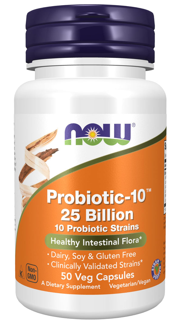 NOW Foods Supplements, Probiotic-10™, 25 Billion, with 10 Probiotic Strains, Dairy, Soy and Gluten Free, Strain Verified, 50 Veg Capsules